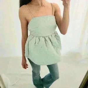 ASOS Mint White Chocolate Peplum Quilted Green Silver Holiday Top Sleeveless